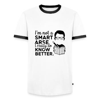 Ich bin kein Klugscheißer, weiß es wirklich besser - Männer Kontrast-T-Shirt - Weiß/Schwarz - Vorne - AI Model Female 172 light (172cm) & AI Model Male 178 dark (178cm)