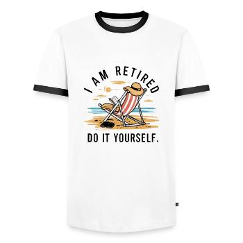 I am retired. Do it yourself! - Men's Ringer Shirt - white/black - Front - AI Model Female 172 light (172cm) & AI Model Male 178 dark (178cm)