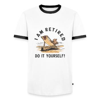I am retired. Do it yourself! - Men's Ringer Shirt - white/black - Front - AI Model Female 172 light (172cm) & AI Model Male 178 dark (178cm)