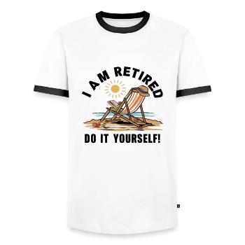 I am retired. Do it yourself! - Men's Ringer Shirt - white/black - Front - AI Model Female 172 light (172cm) & AI Model Male 178 dark (178cm)