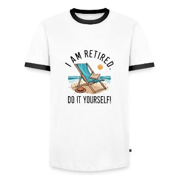 I am retired. Do it yourself! - Men's Ringer Shirt - white/black - Front - AI Model Female 172 light (172cm) & AI Model Male 178 dark (178cm)