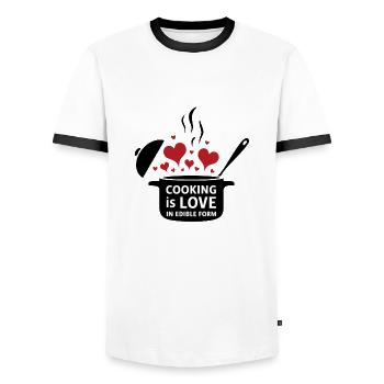 Cooking is love in edible form. - Men's Ringer Shirt - white/black - Front - AI Model Female 172 light (172cm) & AI Model Male 178 dark (178cm)