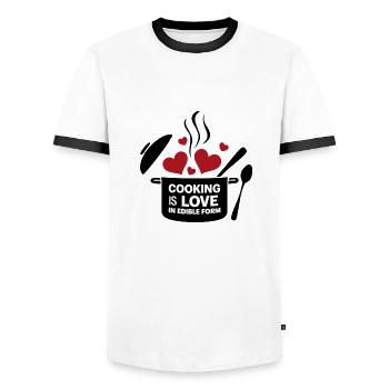 Cooking is love in edible form. - Men's Ringer Shirt - white/black - Front - AI Model Female 172 light (172cm) & AI Model Male 178 dark (178cm)