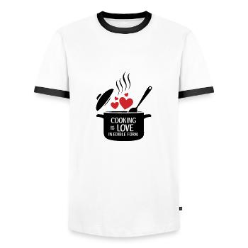 Cooking is love in edible form. - Men's Ringer Shirt - white/black - Front - AI Model Female 172 light (172cm) & AI Model Male 178 dark (178cm)