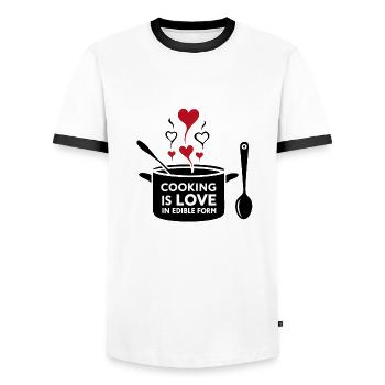 Cooking is love in edible form. - Men's Ringer Shirt - white/black - Front - AI Model Female 172 light (172cm) & AI Model Male 178 dark (178cm)