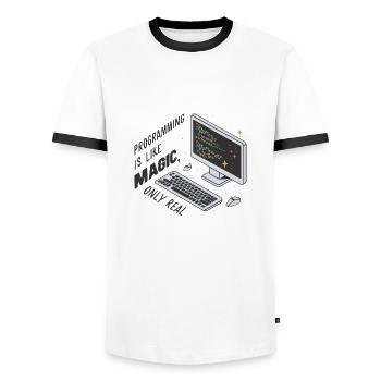 La programmation est comme de la magie, mais réelle. - T-shirt contrasté Homme - blanc/noir - Devant - AI Model Female 172 light (172cm) & AI Model Male 178 dark (178cm)