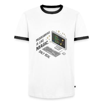 La programmation est comme de la magie, mais réelle. - T-shirt contrasté Homme - blanc/noir - Devant - AI Model Female 172 light (172cm) & AI Model Male 178 dark (178cm)