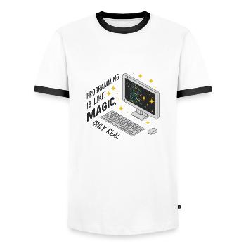 La programmation est comme de la magie, mais réelle. - T-shirt contrasté Homme - blanc/noir - Devant - AI Model Female 172 light (172cm) & AI Model Male 178 dark (178cm)