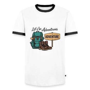 Let's be adventurous. - Men's Ringer Shirt - white/black - Front - AI Model Female 172 light (172cm) & AI Model Male 178 dark (178cm)