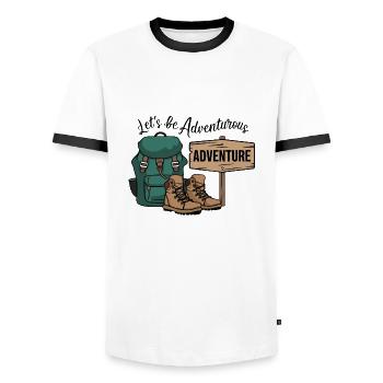Let's be adventurous. - Men's Ringer Shirt - white/black - Front - AI Model Female 172 light (172cm) & AI Model Male 178 dark (178cm)