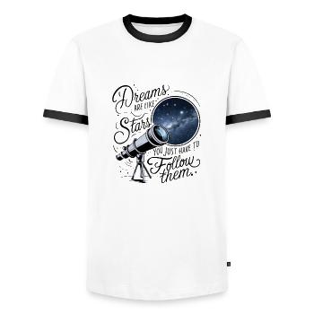 Les rêves sont comme les étoiles, il suffit de les suivre. - T-shirt contrasté Homme - blanc/noir - Devant - AI Model Female 172 light (172cm) & AI Model Male 178 dark (178cm)