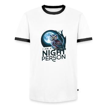 Ich bin ein Nachtmensch. - Männer Kontrast-T-Shirt - Weiß/Schwarz - Vorne - AI Model Female 172 light (172cm) & AI Model Male 178 dark (178cm)