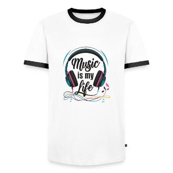 Musik ist mein Leben - Männer Kontrast-T-Shirt - Weiß/Schwarz - Vorne - AI Model Female 172 light (172cm) & AI Model Male 178 dark (178cm)