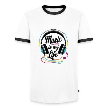 Musik ist mein Leben - Männer Kontrast-T-Shirt - Weiß/Schwarz - Vorne - AI Model Female 172 light (172cm) & AI Model Male 178 dark (178cm)