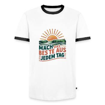 Make the most of every day - Men's Ringer Shirt - white/black - Front - AI Model Female 172 light (172cm) & AI Model Male 178 dark (178cm)