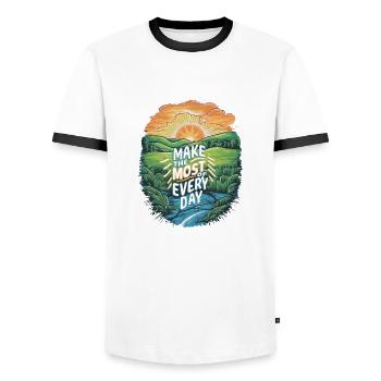 Make the most of every day - Men's Ringer Shirt - white/black - Front - AI Model Female 172 light (172cm) & AI Model Male 178 dark (178cm)