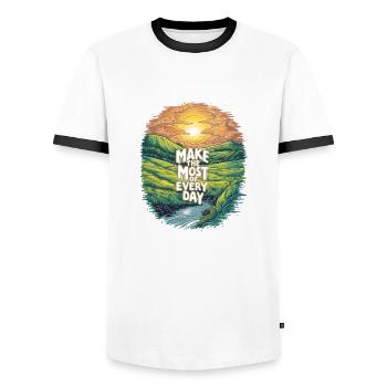 Make the most of every day - Men's Ringer Shirt - white/black - Front - AI Model Female 172 light (172cm) & AI Model Male 178 dark (178cm)