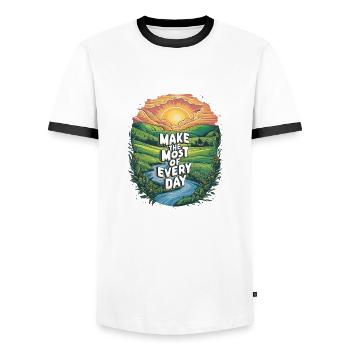 Make the most of every day - Men's Ringer Shirt - white/black - Front - AI Model Female 172 light (172cm) & AI Model Male 178 dark (178cm)