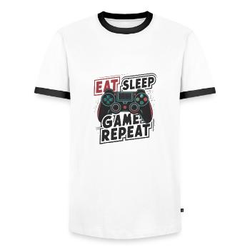 Eat, Sleep, Game, Repeat - Männer Kontrast-T-Shirt - Weiß/Schwarz - Vorne - AI Model Female 172 light (172cm) & AI Model Male 178 dark (178cm)