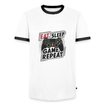 Eat, Sleep, Game, Repeat - Männer Kontrast-T-Shirt - Weiß/Schwarz - Vorne - AI Model Female 172 light (172cm) & AI Model Male 178 dark (178cm)