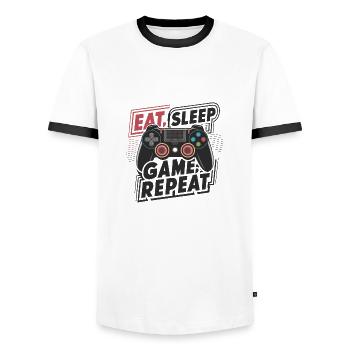 Eat, Sleep, Game, Repeat - Männer Kontrast-T-Shirt - Weiß/Schwarz - Vorne - AI Model Female 172 light (172cm) & AI Model Male 178 dark (178cm)