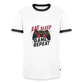 Eat, Sleep, Game, Repeat - Männer Kontrast-T-Shirt - Weiß/Schwarz - Vorne - AI Model Female 172 light (172cm) & AI Model Male 178 dark (178cm)