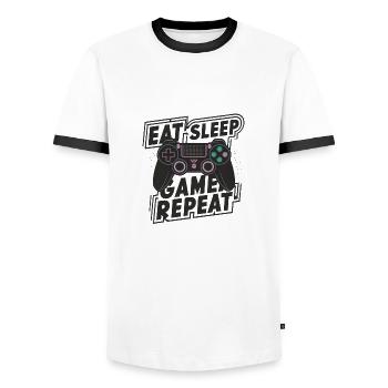 Eat, Sleep, Game, Repeat - Männer Kontrast-T-Shirt - Weiß/Schwarz - Vorne - AI Model Female 172 light (172cm) & AI Model Male 178 dark (178cm)