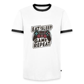 Eat, Sleep, Game, Repeat - Men's Ringer Shirt - white/black - Front - AI Model Female 172 light (172cm) & AI Model Male 178 dark (178cm)