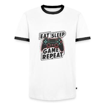 Eat, Sleep, Game, Repeat - Männer Kontrast-T-Shirt - Weiß/Schwarz - Vorne - AI Model Female 172 light (172cm) & AI Model Male 178 dark (178cm)