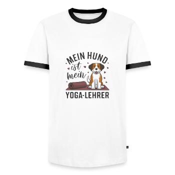 Mon chien est mon prof de yoga - T-shirt contrasté Homme - blanc/noir - Devant - AI Model Female 172 light (172cm) & AI Model Male 178 dark (178cm)