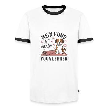 Mon chien est mon prof de yoga - T-shirt contrasté Homme - blanc/noir - Devant - AI Model Female 172 light (172cm) & AI Model Male 178 dark (178cm)
