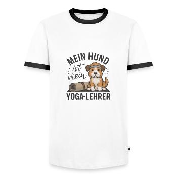 Mon chien est mon prof de yoga - T-shirt contrasté Homme - blanc/noir - Devant - AI Model Female 172 light (172cm) & AI Model Male 178 dark (178cm)