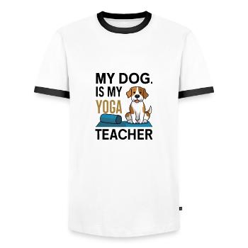 Mon chien est mon prof de yoga - T-shirt contrasté Homme - blanc/noir - Devant - AI Model Female 172 light (172cm) & AI Model Male 178 dark (178cm)