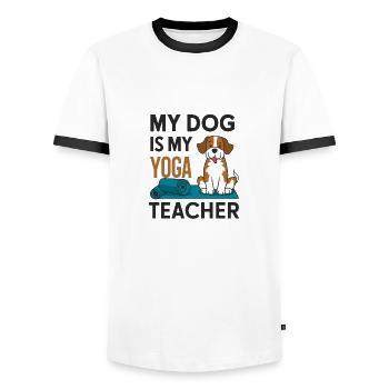 Mon chien est mon prof de yoga - T-shirt contrasté Homme - blanc/noir - Devant - AI Model Female 172 light (172cm) & AI Model Male 178 dark (178cm)
