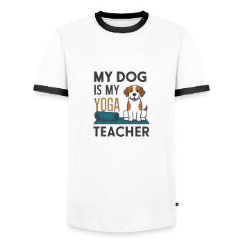 Mon chien est mon prof de yoga - T-shirt contrasté Homme - blanc/noir - Devant - AI Model Female 172 light (172cm) & AI Model Male 178 dark (178cm)