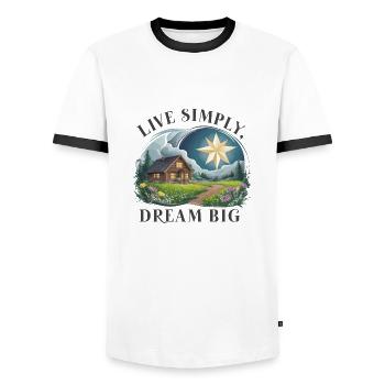 Vivre simplement, rêver grand - T-shirt contrasté Homme - blanc/noir - Devant - AI Model Female 172 light (172cm) & AI Model Male 178 dark (178cm)