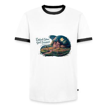 Vivre simplement, rêver grand - T-shirt contrasté Homme - blanc/noir - Devant - AI Model Female 172 light (172cm) & AI Model Male 178 dark (178cm)