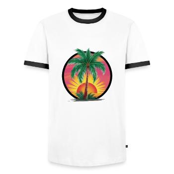 Tropische Palme bei Sonnenuntergang – Urlaubsmotiv - Männer Kontrast-T-Shirt - Weiß/Schwarz - Vorne - AI Model Female 172 light (172cm) & AI Model Male 178 dark (178cm)