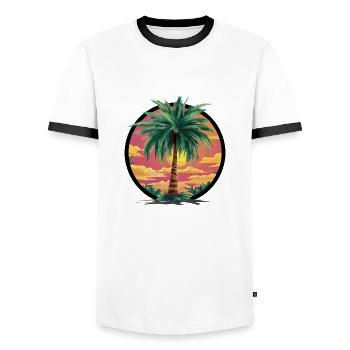 Tropische Palme bei Sonnenuntergang – Urlaubsmotiv - Männer Kontrast-T-Shirt - Weiß/Schwarz - Vorne - AI Model Female 172 light (172cm) & AI Model Male 178 dark (178cm)