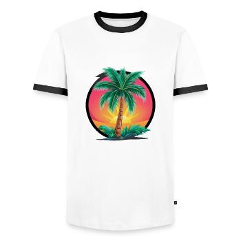 Tropische Palme bei Sonnenuntergang – Urlaubsmotiv - Männer Kontrast-T-Shirt - Weiß/Schwarz - Vorne - AI Model Female 172 light (172cm) & AI Model Male 178 dark (178cm)