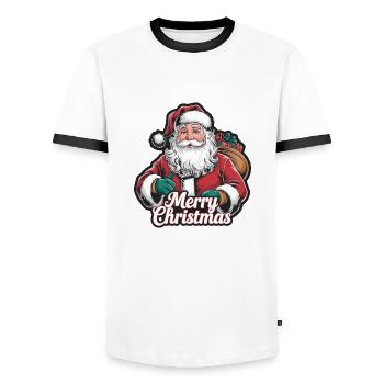Santa Claus – Merry Christmas Illustration - Men's Ringer Shirt - white/black - Front - AI Model Female 172 light (172cm) & AI Model Male 178 dark (178cm)