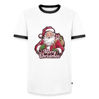 Santa Claus – Merry Christmas Illustration - Men's Ringer Shirt - white/black - Front - AI Model Female 172 light (172cm) & AI Model Male 178 dark (178cm)