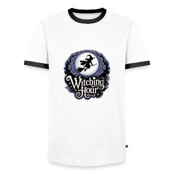 Hexe bei Vollmond – Witching Hour - Männer Kontrast-T-Shirt - Weiß/Schwarz - Vorne - AI Model Female 172 light (172cm) & AI Model Male 178 dark (178cm)