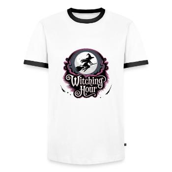 Hexe bei Vollmond – Witching Hour - Männer Kontrast-T-Shirt - Weiß/Schwarz - Vorne - AI Model Female 172 light (172cm) & AI Model Male 178 dark (178cm)