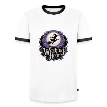Hexe bei Vollmond – Witching Hour - Männer Kontrast-T-Shirt - Weiß/Schwarz - Vorne - AI Model Female 172 light (172cm) & AI Model Male 178 dark (178cm)
