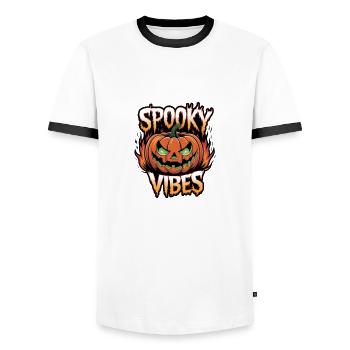 Gruselige Kürbislaterne – Spooky Vibes - Männer Kontrast-T-Shirt - Weiß/Schwarz - Vorne - AI Model Female 172 light (172cm) & AI Model Male 178 dark (178cm)