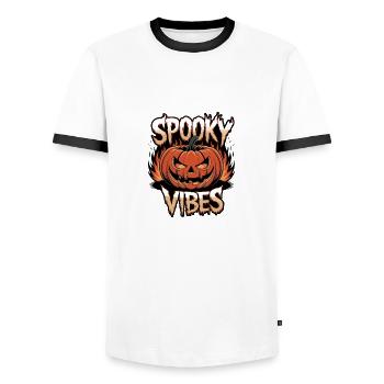 Gruselige Kürbislaterne – Spooky Vibes - Männer Kontrast-T-Shirt - Weiß/Schwarz - Vorne - AI Model Female 172 light (172cm) & AI Model Male 178 dark (178cm)