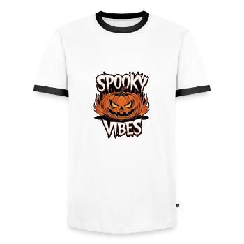 Gruselige Kürbislaterne – Spooky Vibes - Männer Kontrast-T-Shirt - Weiß/Schwarz - Vorne - AI Model Female 172 light (172cm) & AI Model Male 178 dark (178cm)