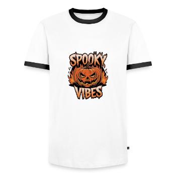 Gruselige Kürbislaterne – Spooky Vibes - Männer Kontrast-T-Shirt - Weiß/Schwarz - Vorne - AI Model Female 172 light (172cm) & AI Model Male 178 dark (178cm)