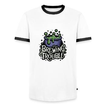 Hexenkessel – Brewing Trouble - Männer Kontrast-T-Shirt - Weiß/Schwarz - Vorne - AI Model Female 172 light (172cm) & AI Model Male 178 dark (178cm)